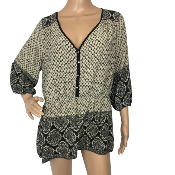 Maurices Geometric Print‎ Boho Peasant Tunic Top Blouse XL V-Neck Button Front - Picture 1 of 8